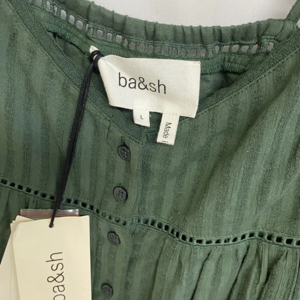 NWT BA&SH Ully Green Striped Textured Midi Dress Sleeveless Sz Lg Made In India - Picture 6 of 16